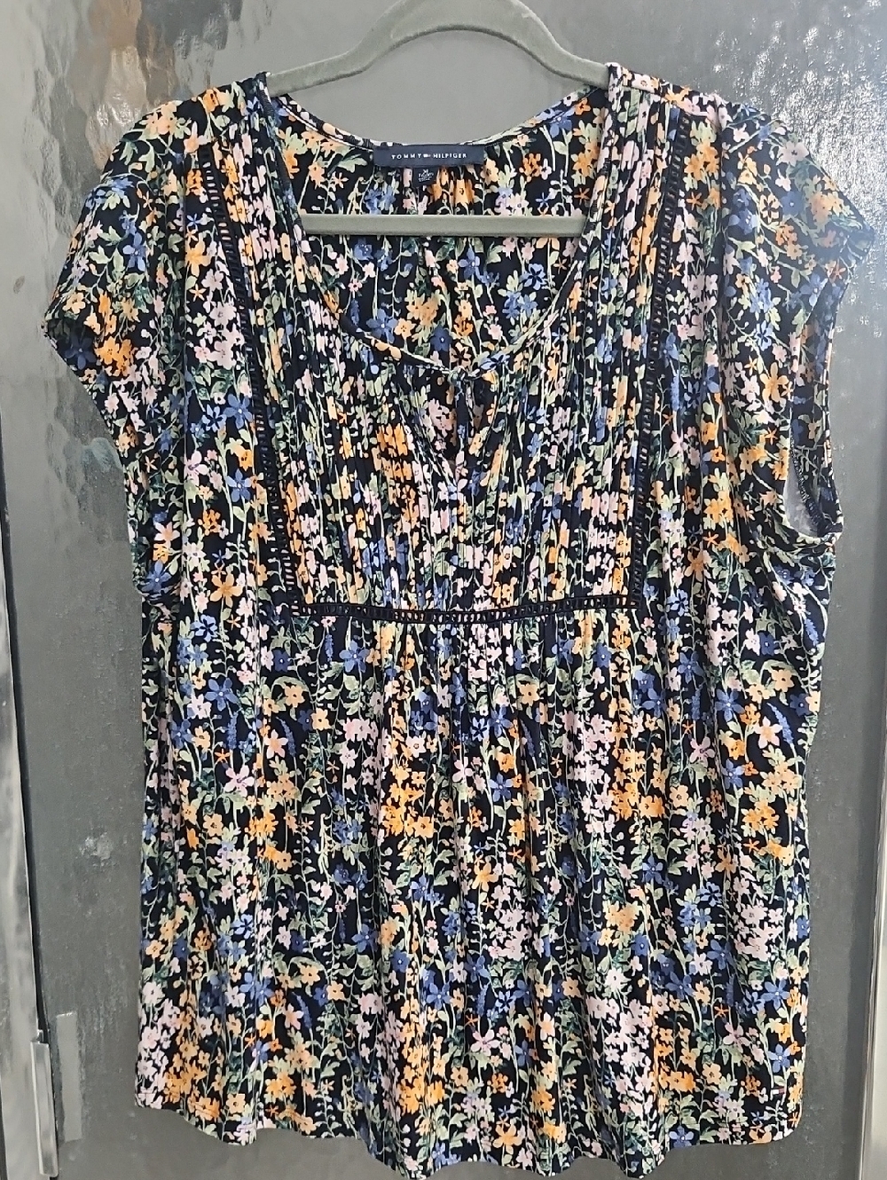 Tommy Hilfiger Navy Floral Tie Front Blouse